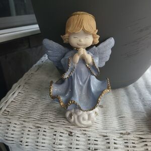 Blue Angel Figurine with Gold Accents